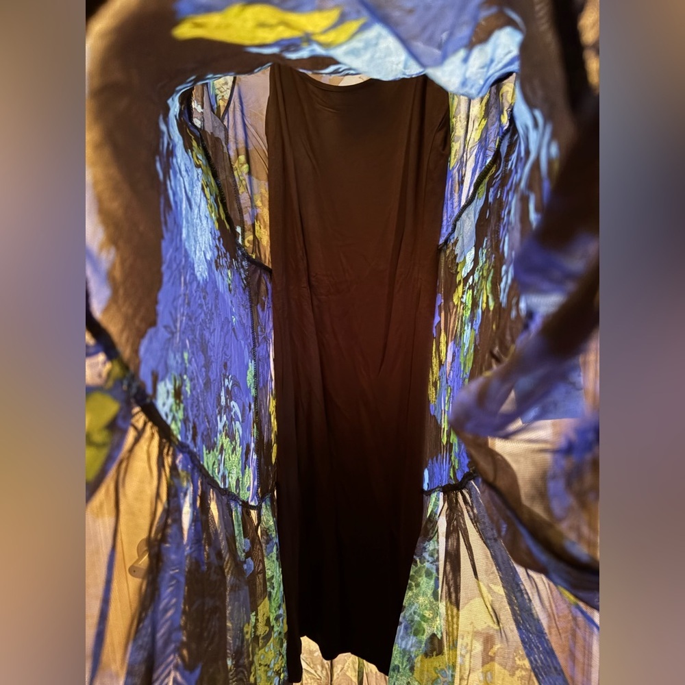 Desigual Floral Mesh Layered Midi Dress Blue Black Size L NWT - Picture 7 of 17